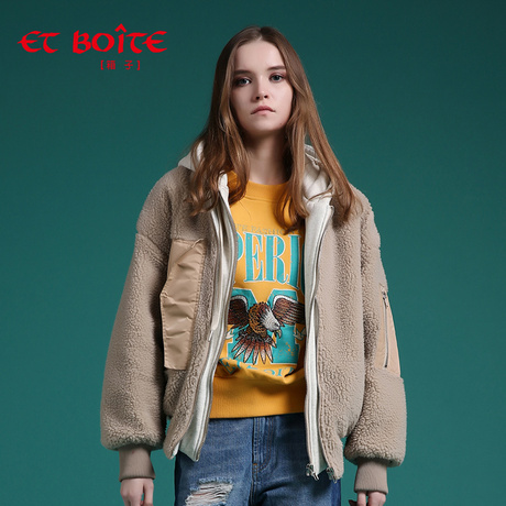 Et Boite/法文箱子冬季加厚保暖两件式毛绒短外套女E182K002商品大图