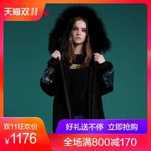 Et Boite/法文箱子冬季丝绒大毛领刺绣毛球棉服棉袄女E182K001图片