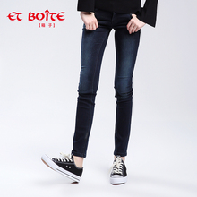 Et Boite/法文箱子 显瘦小脚裤涂金箔牛仔裤女长裤E3A104图片