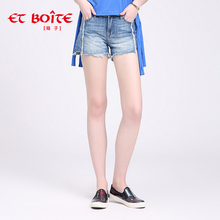 Et Boite/法文箱子拼接牛仔短裤 毛边不规则裤脚热裤女夏 E7A139图片