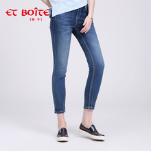 Et Boite/法文箱子夏季新品简约直筒长裤水洗套染牛仔裤女 E6A206图片