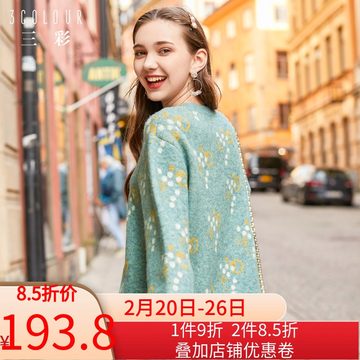 三彩2019冬装新款提花宽松套头毛衫长袖针织衫毛衣女D948049M00