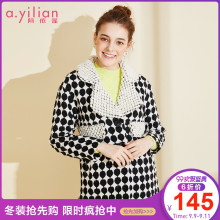 阿依莲2018冬季新款韩版时尚中长款毛呢外套修身显瘦波点花纹女装图片