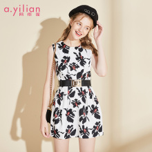 阿依莲2018秋季新款背心印花无袖连衣裙女中长款时尚修身A字裙图片