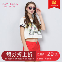 阿依莲2018夏季新款韩版修身百搭印花上衣女短袖圆领套头宽松T恤图片