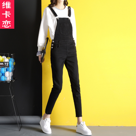 维卡恋17背带裤女韩版减龄学生新款宽松学院风牛仔裤九分裤吊带商品大图