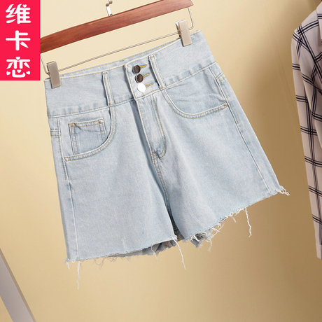 维卡恋夏秋新品女高腰排扣牛仔裤短裤修身显瘦A字裤休闲韩版热裤商品大图