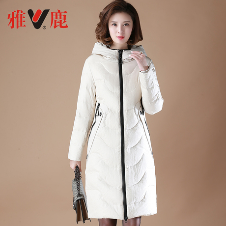 雅鹿2018冬装新款加厚款妈妈冬装外套中老年羽绒服女连帽中长款潮商品大图