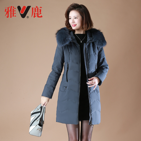 雅鹿高档时尚女装羽绒服羽绒外套中长款妈妈装保暖加绒新款潮流商品大图