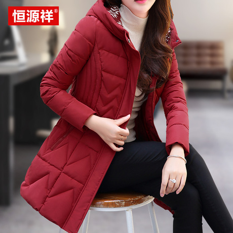 恒源祥棉衣女中长款春秋2018新款连帽羽绒棉服韩版冬装外套厚棉袄商品大图