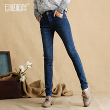 自然相伴秋冬加绒牛仔裤女长裤韩版修身铅笔裤显瘦大码小脚裤女裤图片