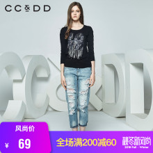 CCDD春装新品专柜正品时尚休闲上衣圆领亮片印花长袖T恤女图片
