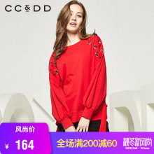 CCDD2018秋装新品专柜正品纯色绑带宽松圆领衫时尚休闲套头卫衣图片