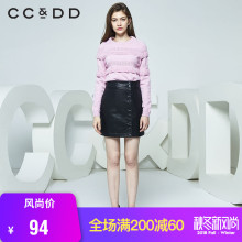 CCDD冬季新款时尚圆领拼接网纱宽松舒适套头长袖针织衫女图片
