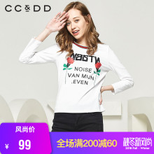 CCDD2018秋装新品专柜正品时尚修身字母贴布圆领T恤女长袖上衣图片