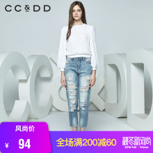 CCDD春装新品专柜正品圆领蕾丝拼接雪纺衫休闲长袖套头衫图片
