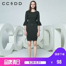 CCDD2018春装新品专柜正品修身短款圆领喇叭袖针织衫女套头毛衫图片