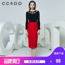 CCDD2018春装新品专柜正品修身显瘦圆领镂空针织衫女套头打底衫图片