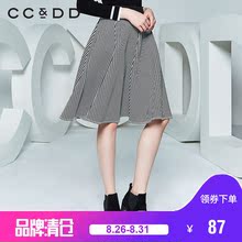 CCDD春新款正品复古伞裙大摆裙条纹印花空气棉高腰半身裙A字图片
