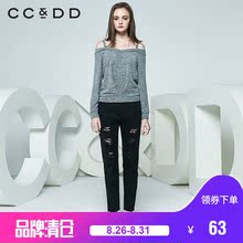 CCDD2018春装新品专柜正品性感一字领吊带长袖T恤女打底衫上衣图片