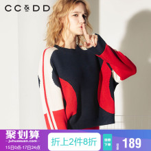 CCDD2018冬装新品专柜正品圆领时尚拼色宽松长袖气质直筒毛衣图片