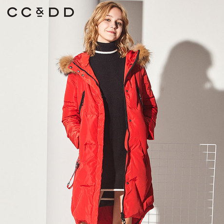 CCDD2018冬装新品专柜正品时尚宽松甜美长款羽绒服女厚款纯色外套商品大图