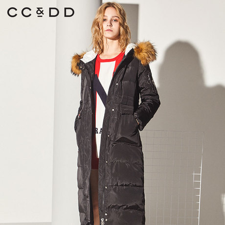 CCDD2018冬装新品专柜正品时尚宽松舒适黑色长款羽绒服女厚款外套商品大图