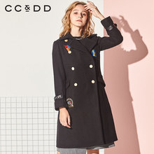 CCDD2018冬装新品专柜正品时尚韩版修身中长款毛呢大衣女个性外套图片