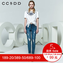 CCDD2018夏装新品专柜正品时尚绣花圆领系带短袖衬衫女套头上衣潮图片