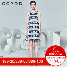 CCDD夏装新品专柜正品淑女娃娃领收腰无袖连衣裙印花中长裙潮图片