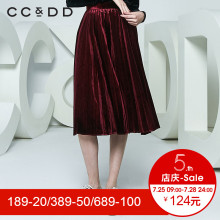 CCDD2018春季新品复古高腰短裙金丝绒a字裙半身裙百褶裙女中长款图片
