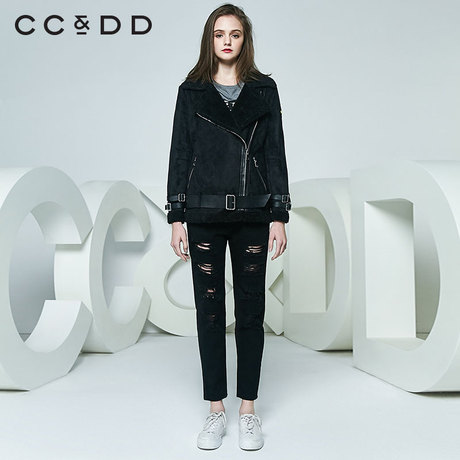 CCDD2018春装新品专柜正品韩版黑色加厚外套女机车服商品大图