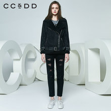CCDD2018春装新品专柜正品韩版黑色加厚外套女机车服图片