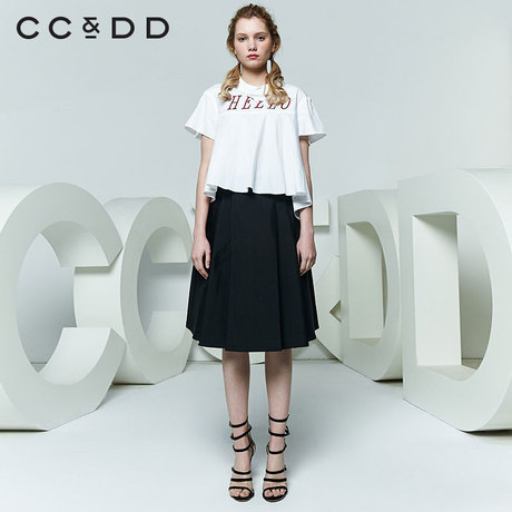 CCDD2018夏装新品专柜正品学院风宽松不规则套头短袖白衬衫女上衣商品大图