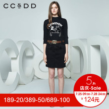 CCDD春装新品专柜正品半高领印花修身九分袖卫衣套头衫女黑图片
