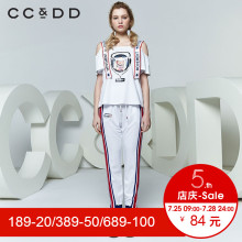CCDD2018夏装新品专柜正品个性字母肩带露肩印花短袖t恤宽松上衣图片