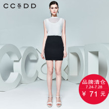 CCDD夏装新品专柜正品时尚修身女雪纺衬衫拼接包臀无袖连衣裙图片