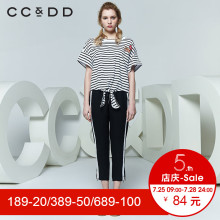CCDD2018夏装新品专柜正品韩版休闲宽松条纹字母圆领短袖t恤女潮图片