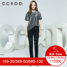 CCDD2018秋装新品专柜正品时尚修身亮丝字母圆领短袖T恤女打底衫图片