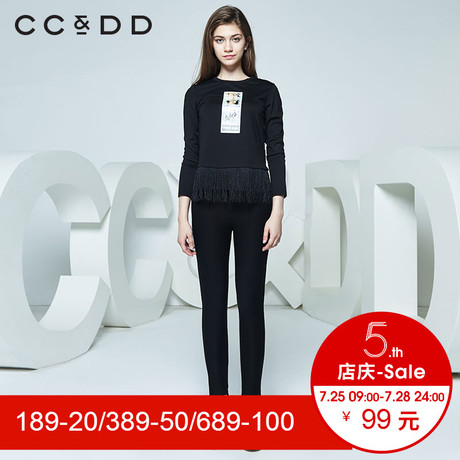 CCDD冬季新款时尚印花流苏高腰宽松舒适长袖T恤女商品大图
