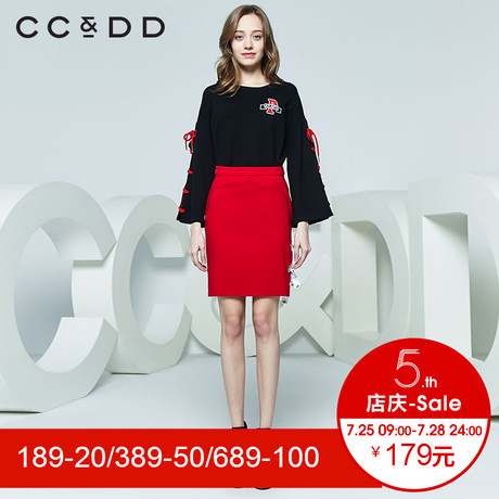 CCDD2018秋装新品专柜正品时尚宽松字母系带圆领针织衫女套头毛衫商品大图