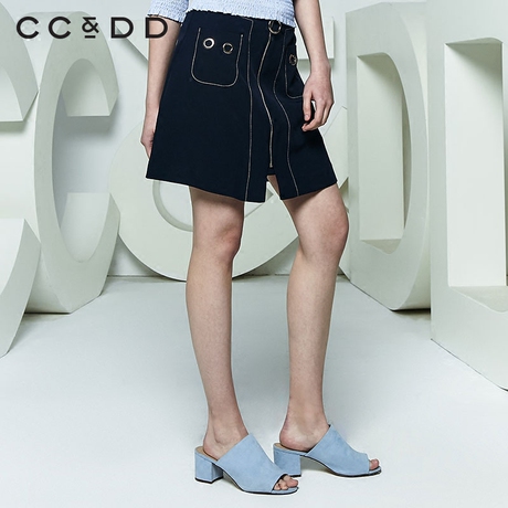 CCDD2018夏装新品专柜正品时尚韩版前拉链半身裙女a字裙短裙伞裙商品大图