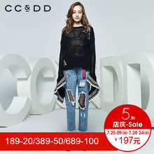 CCDD2018秋装新品专柜正品时尚性感镂空圆领套头针织衫女个性上衣图片