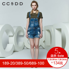 CCDD2018夏装新品专柜正品韩版水洗破洞翻边牛仔背带短裤女热裤潮图片