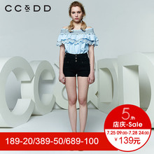 CCDD2018夏装新品专柜正品气质淑女一字领花边直筒短袖衬衫韩版潮图片