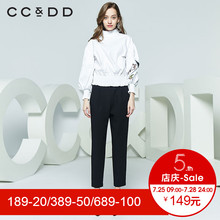 CCDD2018秋装新品专柜正品时尚立领印花套头长袖衬衫女宽松上衣图片