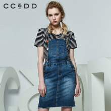 CCDD2018夏装新品专柜正品时尚休闲牛仔背带半裙女包臀裙毛边短裙图片