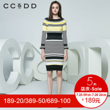CCDD2018春装新品专柜正品修身显瘦圆领条纹针织连衣裙女包臀裙图片