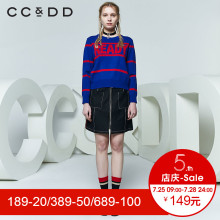 CCDD2018春装新品专柜正品时尚彩色条纹字母圆领套头针织衫女上衣图片