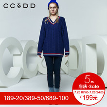 CCDD2018春装新品专柜正品时尚韩版V领套头毛衫女学院针织衫上衣图片